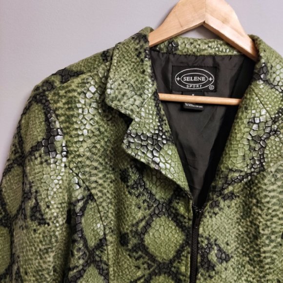 Selene Sport Green Faux Leather Snakeskin Zip Up Jacket Size Medium - Picture 6 of 12